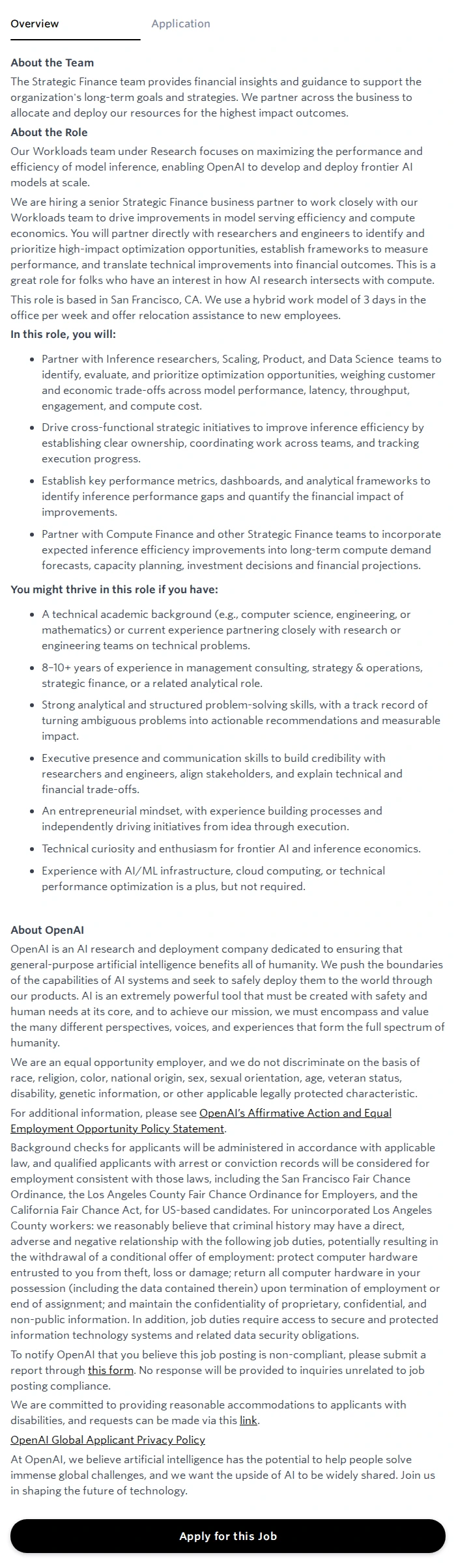 오픈에이아이(OpenAI) Strategic Finance, Workloads 채용공고