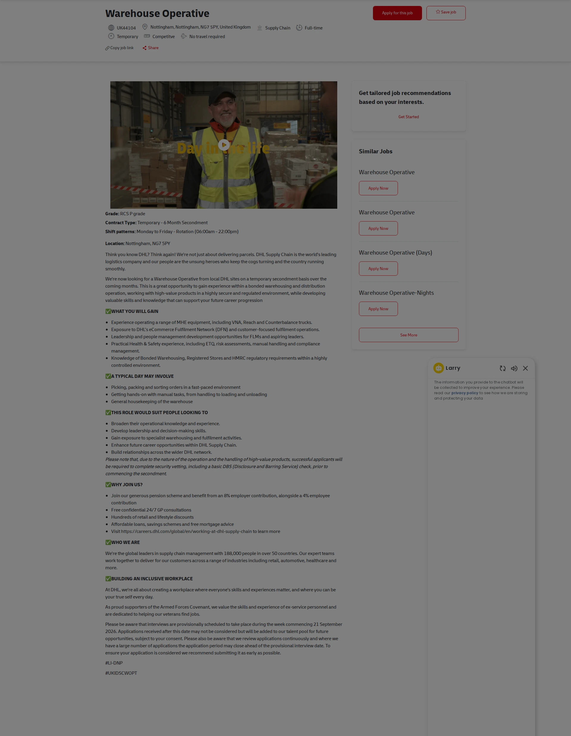 DHL Warehouse Operative 채용공고