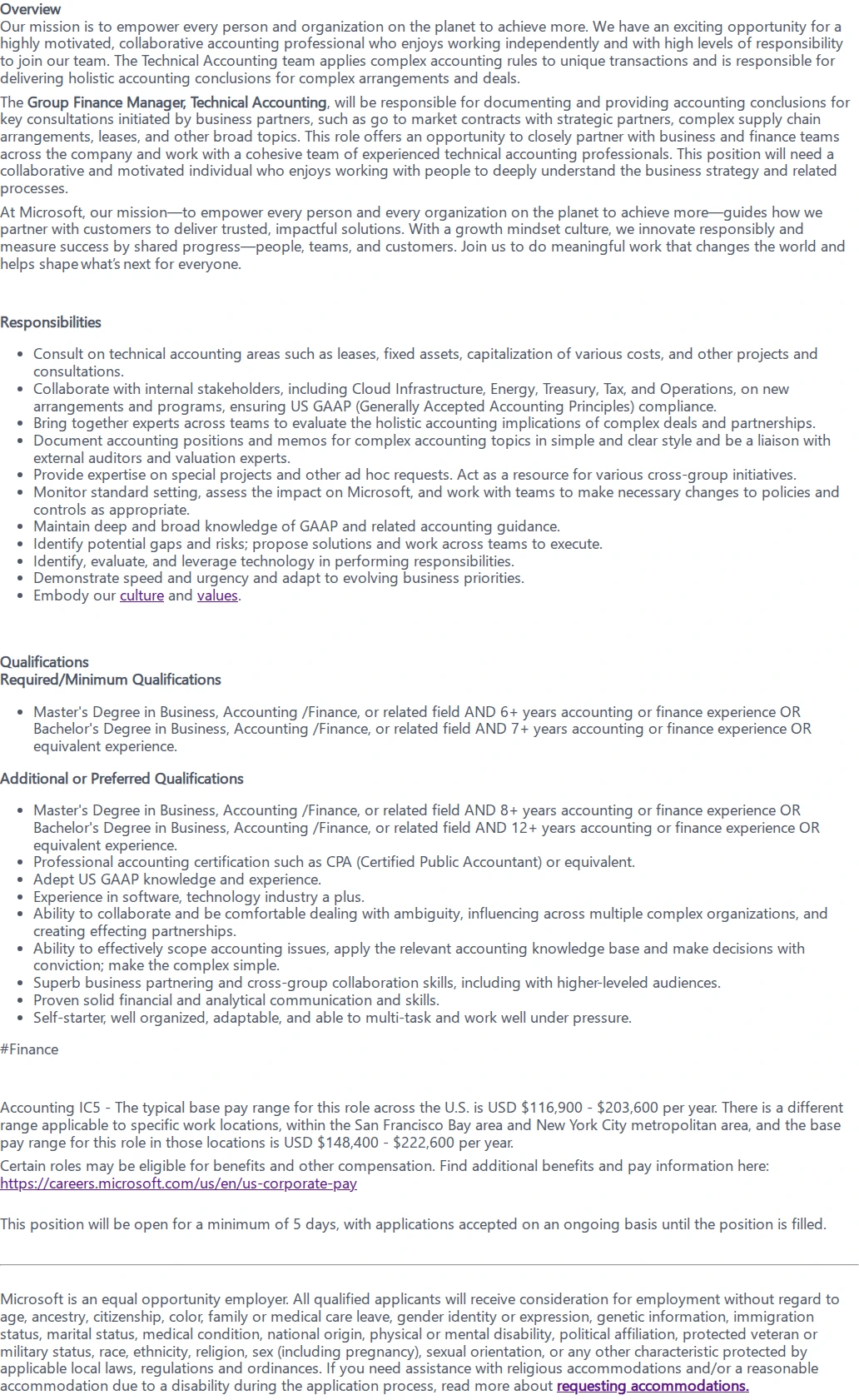 마이크로소프트(Microsoft) Group Finance Manager, Technical Accounting 채용공고