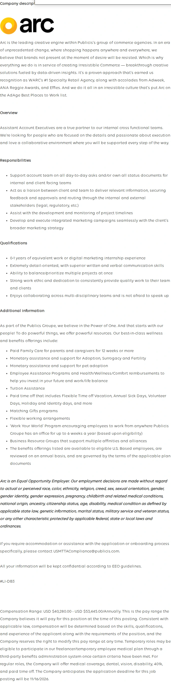 Publicis Groupe Assistant Account Executive 채용공고