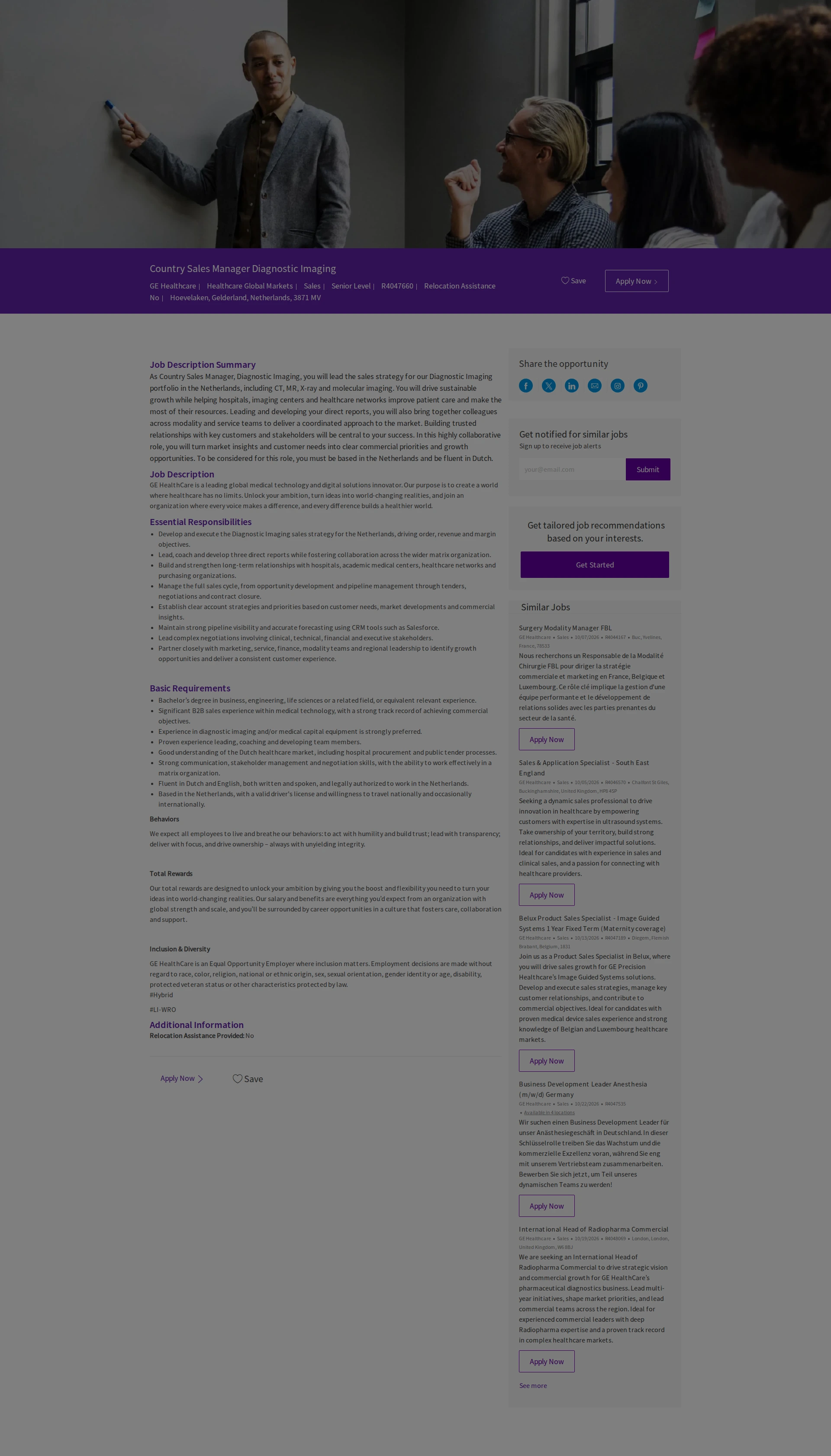 GE헬스케어 Country Sales Manager Diagnostic Imaging 채용공고