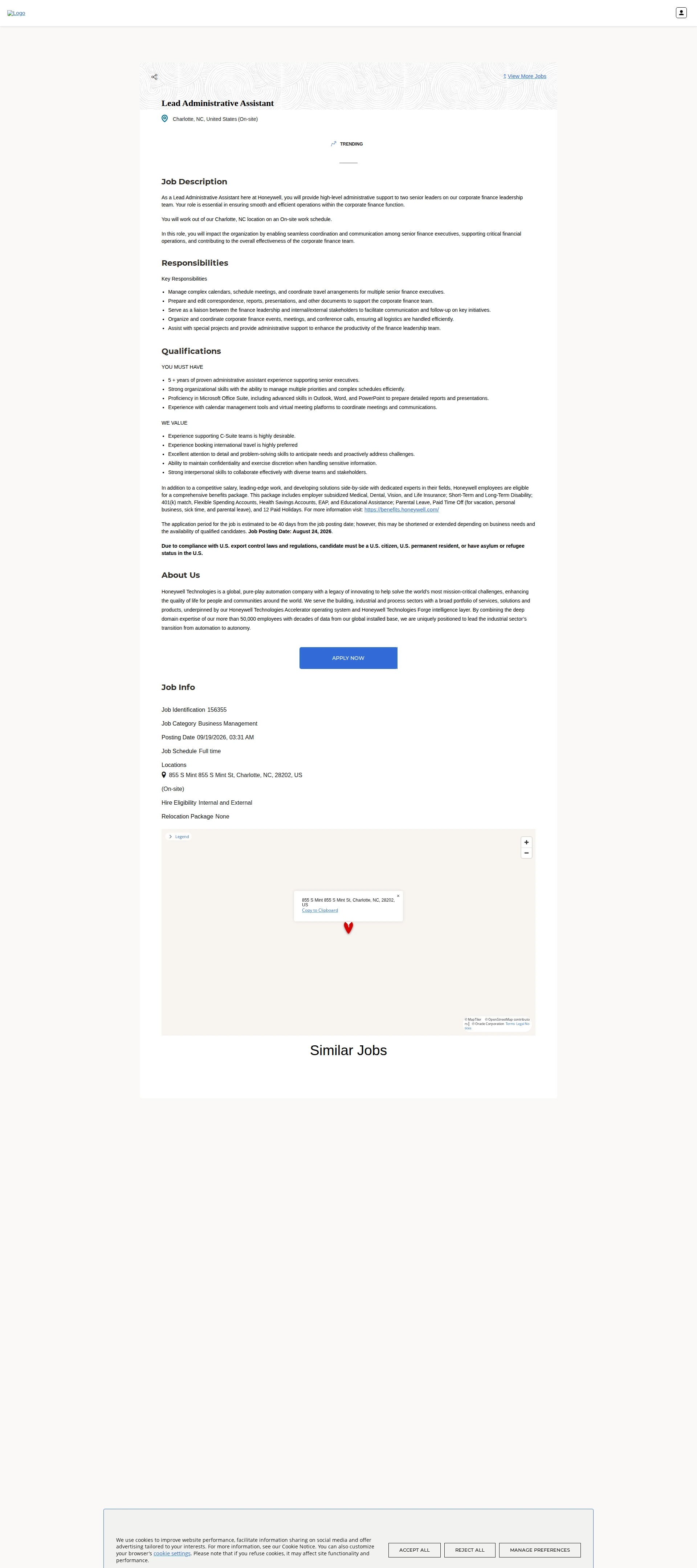 허니웰 Lead Administrative Assistant 채용공고