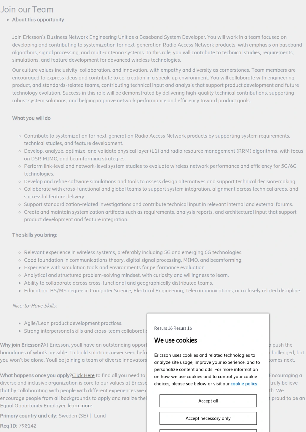 LG에릭슨 Entry Level: Baseband System Developer 채용공고