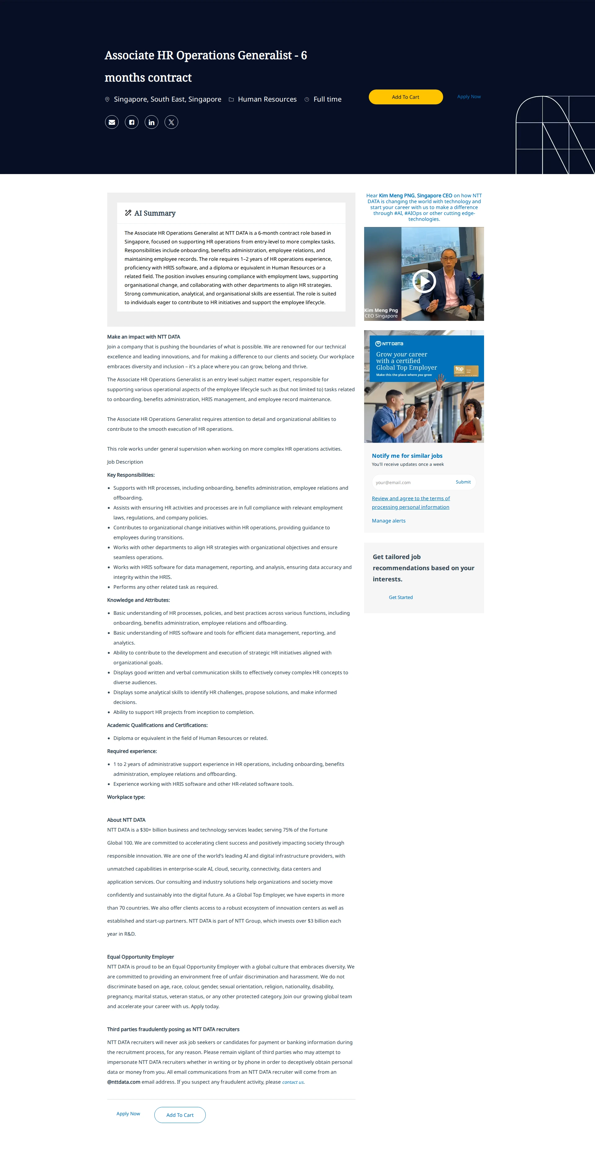 NTT데이터 Associate HR Operations Generalist - 6 months contract 채용공고