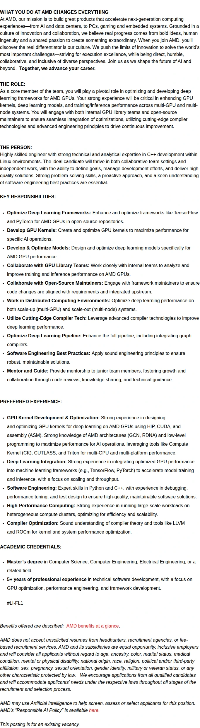AMD AI Framework Engineer 채용공고