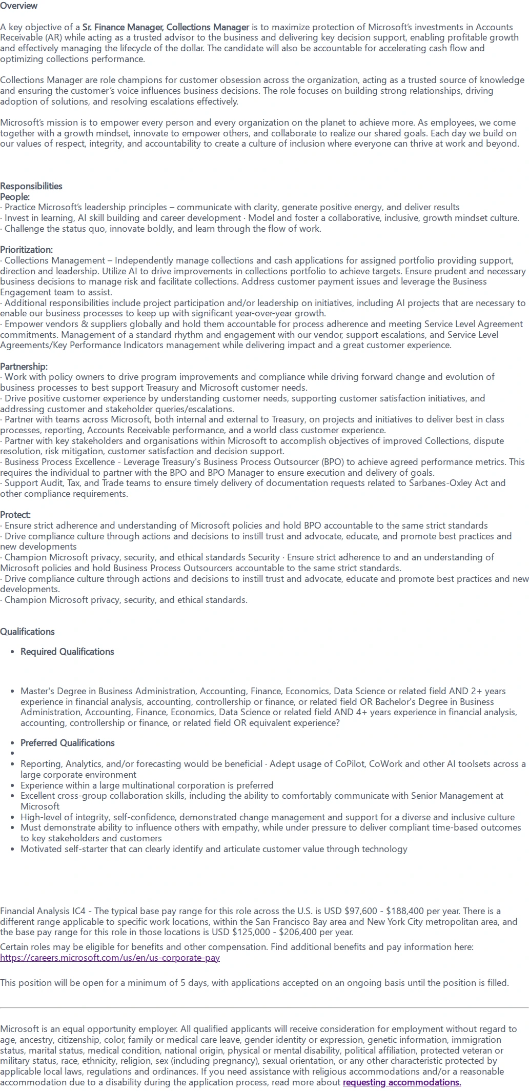 마이크로소프트(Microsoft) Senior Finance Manager, Collections Manager 채용공고