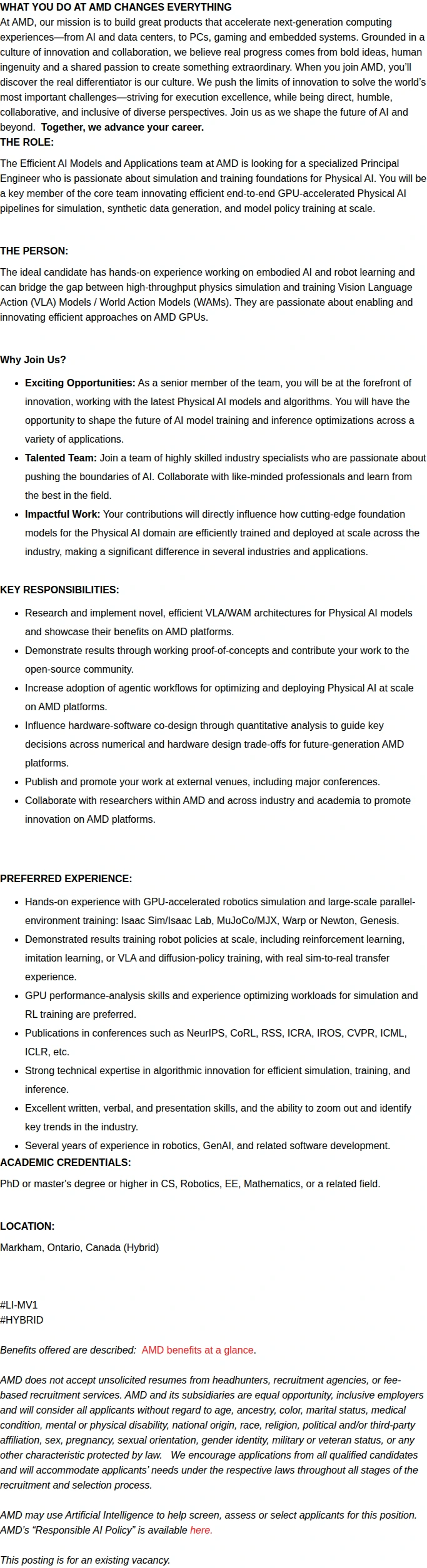 AMD Principal Engineer, Physical AI 채용공고