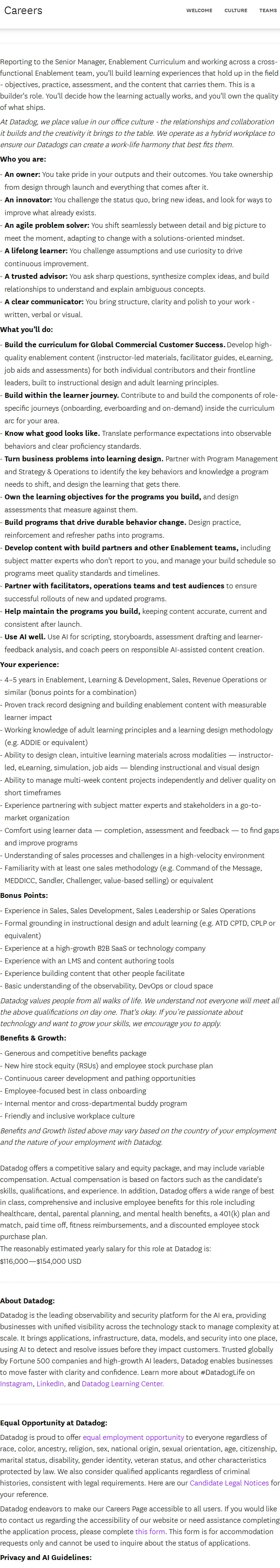 데이터독 Curriculum Manager 채용공고