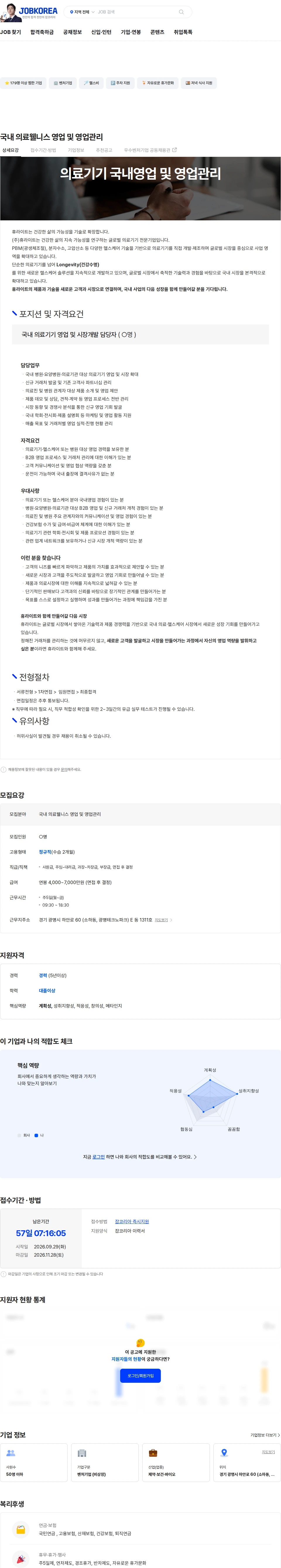 휴라이트 국내 의료웰니스 영업 및 영업관리 채용공고
