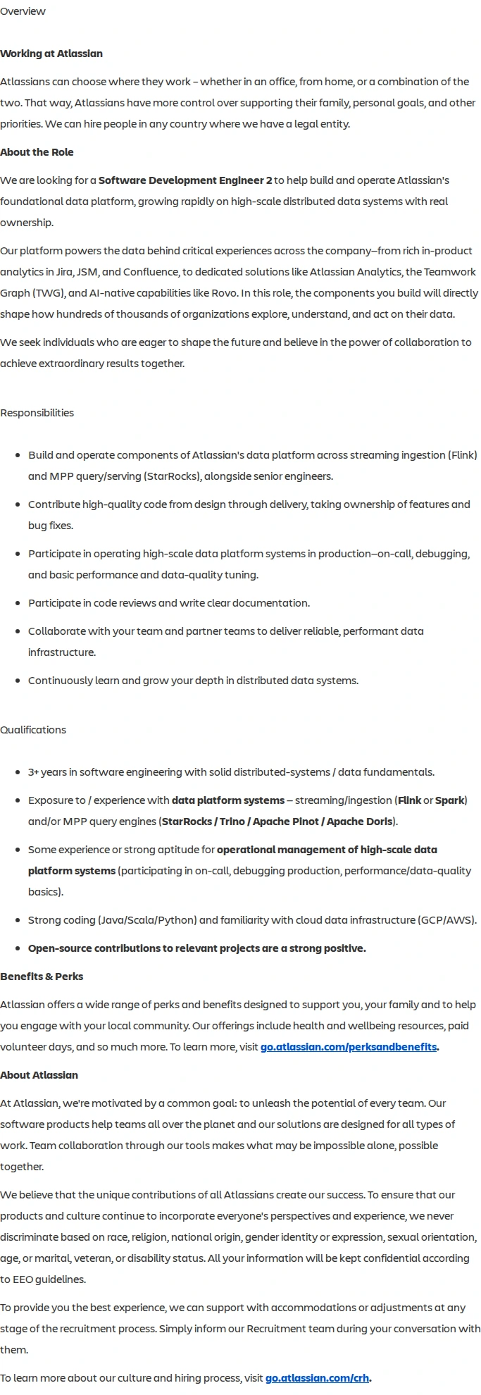 아틀라시안 Software Development Engineer II - Data Platform 채용공고