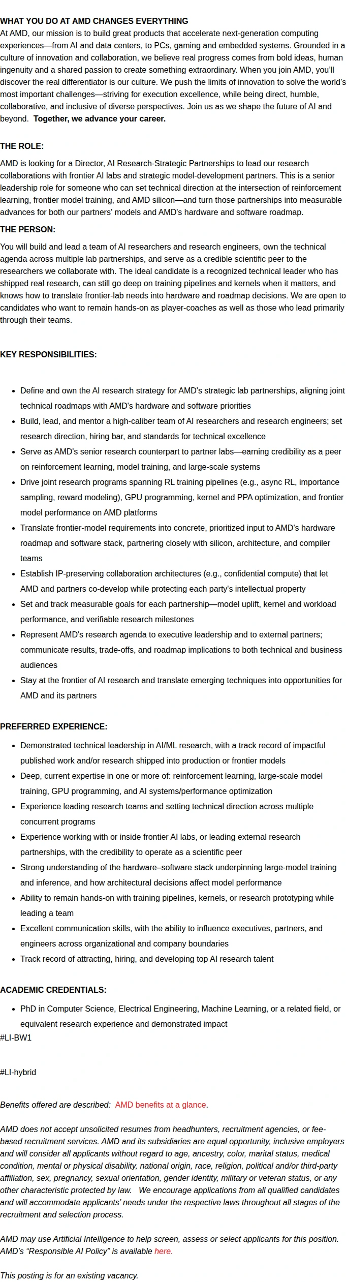 AMD Director, AI Research - Strategic Partnerships 채용공고