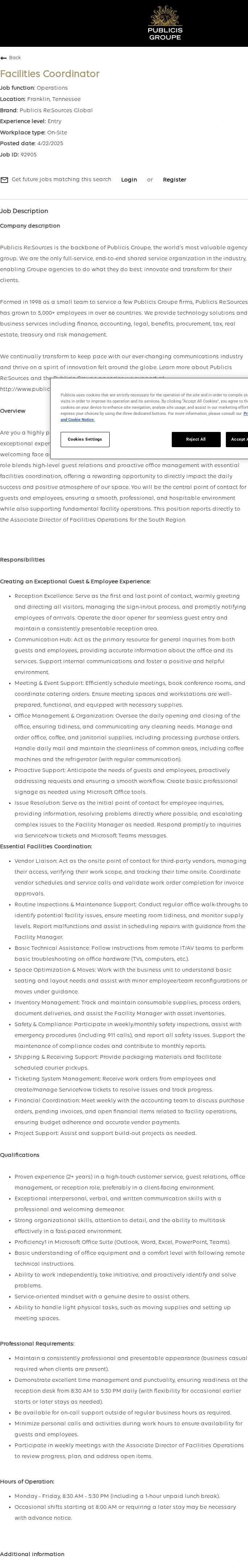 Publicis Groupe Facilities Coordinator 채용공고