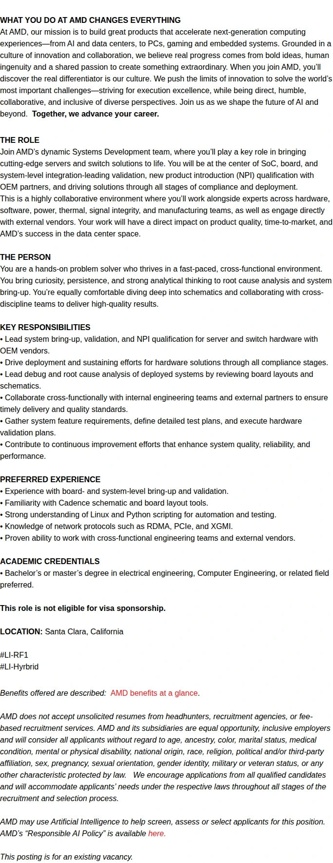 AMD System Hardware Development & Validation Engineer 채용공고