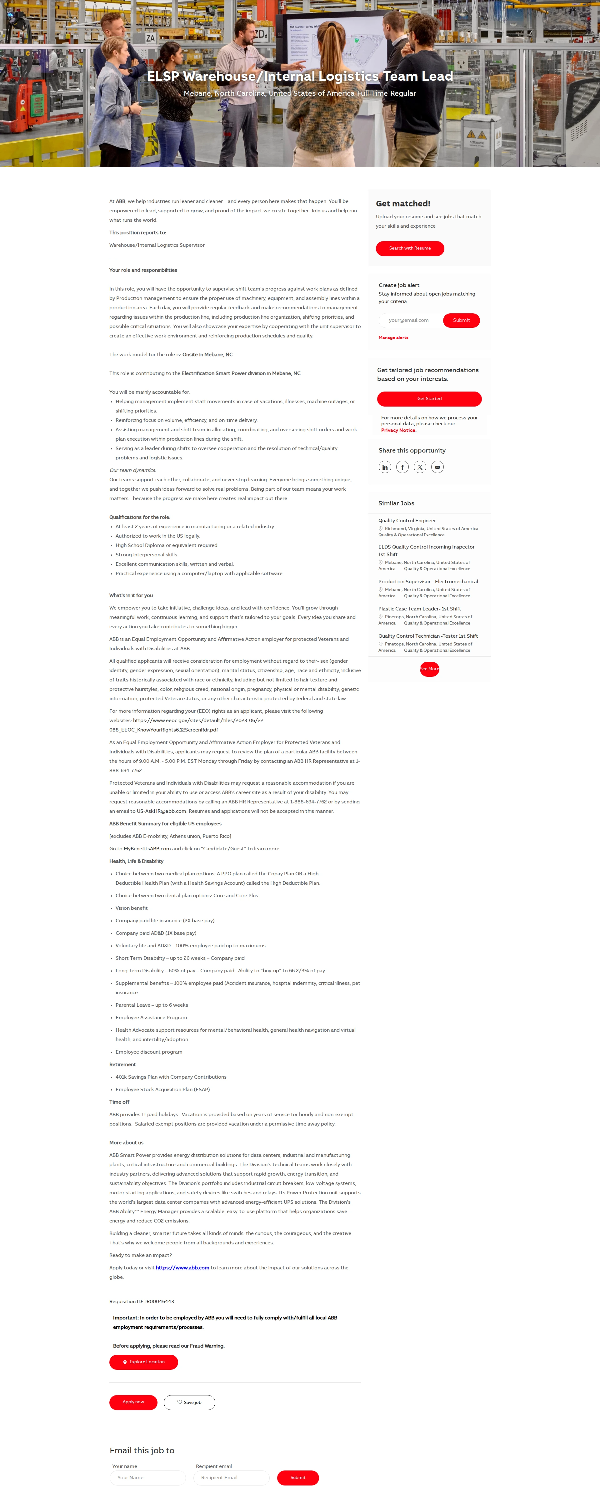ABB코리아 ELSP Warehouse/Internal Logistics Team Lead 채용공고