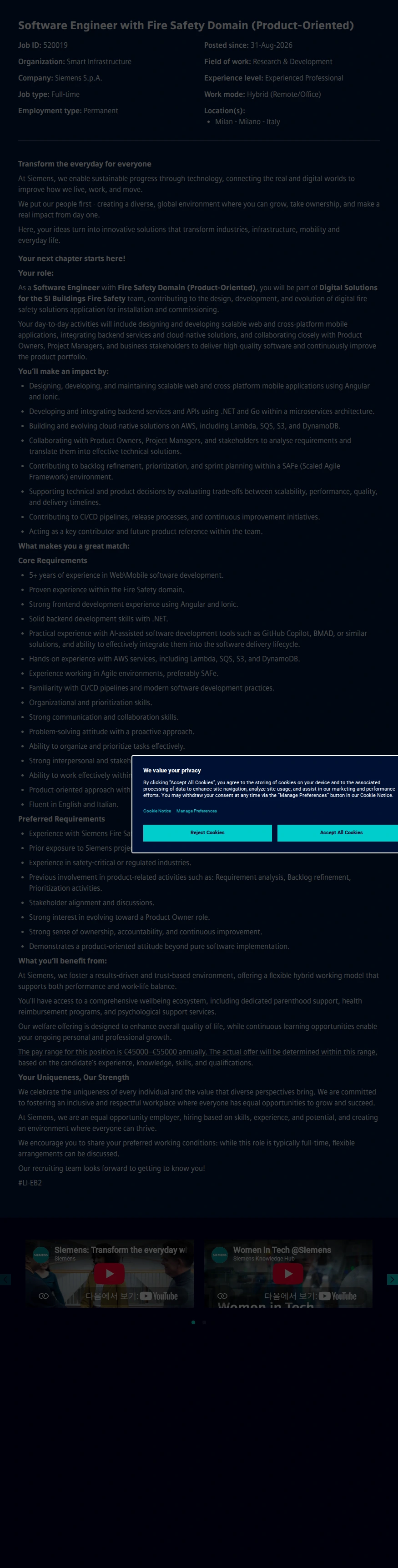 지멘스 Software Engineer with Fire Safety Domain (Product-Oriented) 채용공고