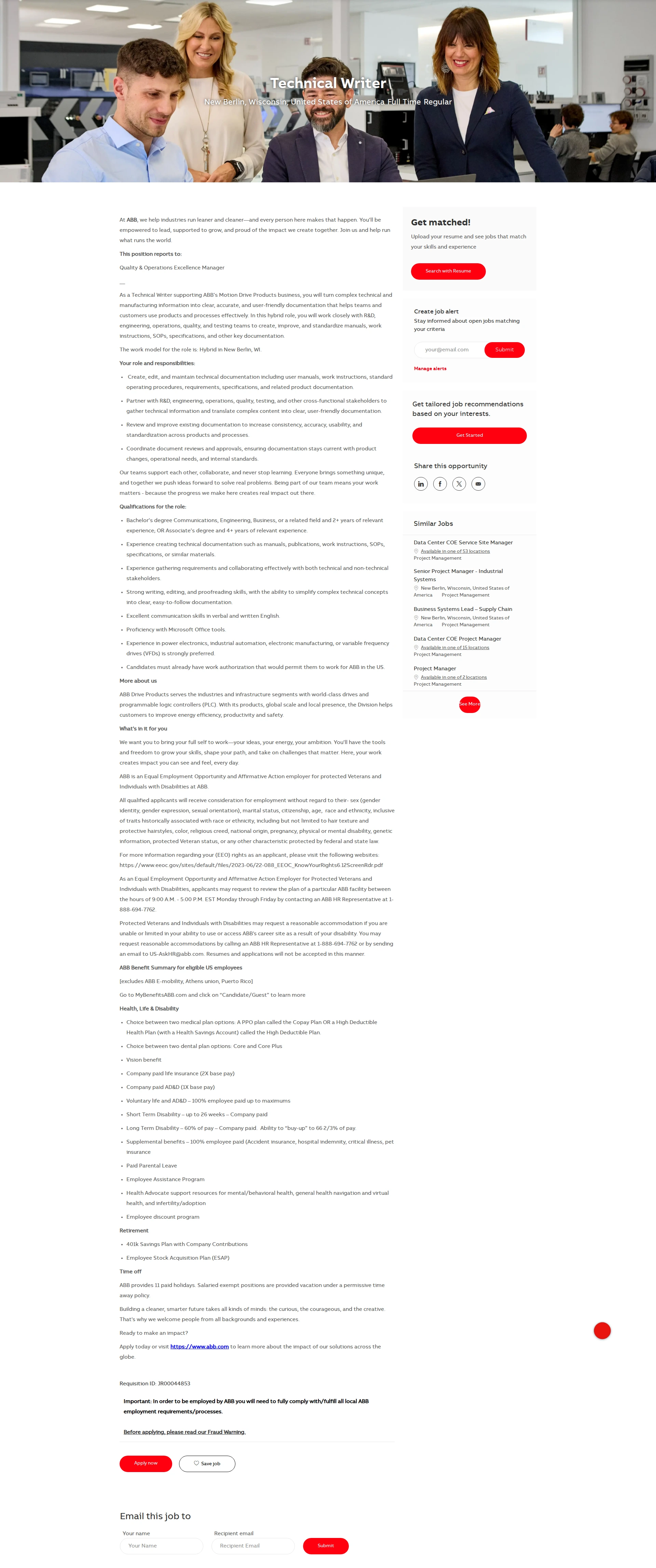 ABB코리아 Technical Writer 채용공고