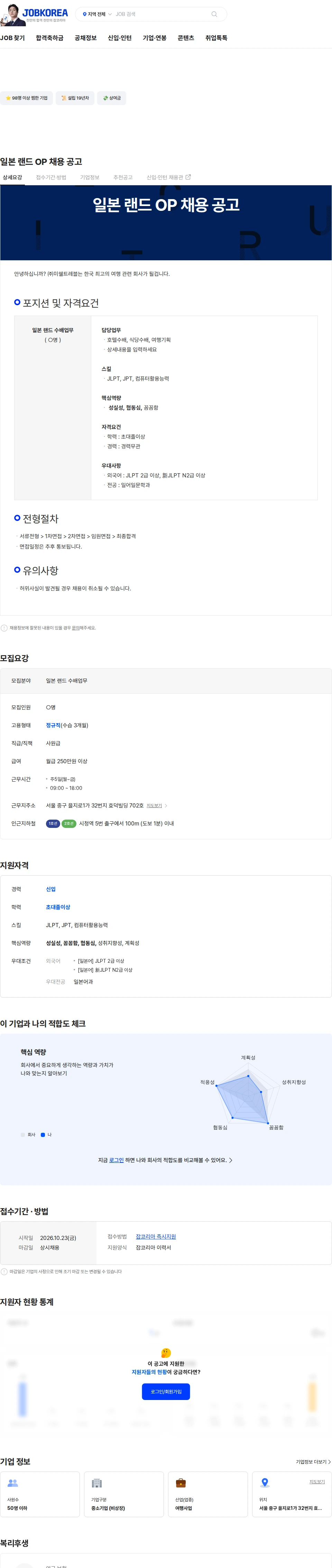 미쉘트레블 일본 랜드 OP 채용 공고 채용공고