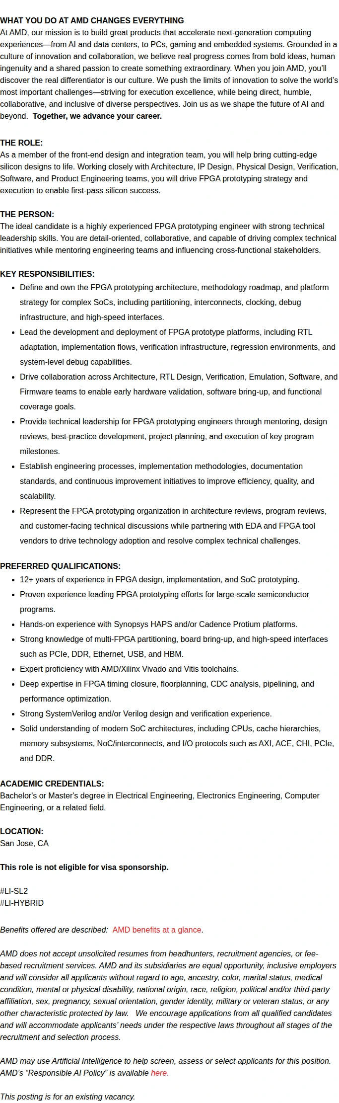 AMD FPGA Prototyping Lead 채용공고