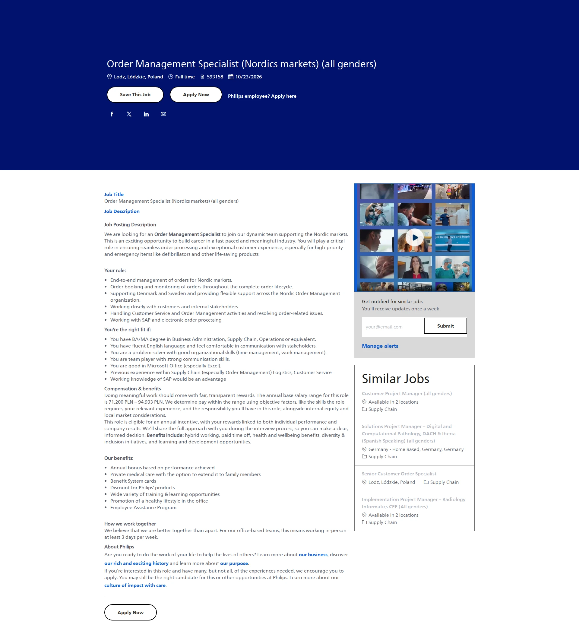 필립스 Order Management Specialist (Nordics markets) (all genders) 채용공고