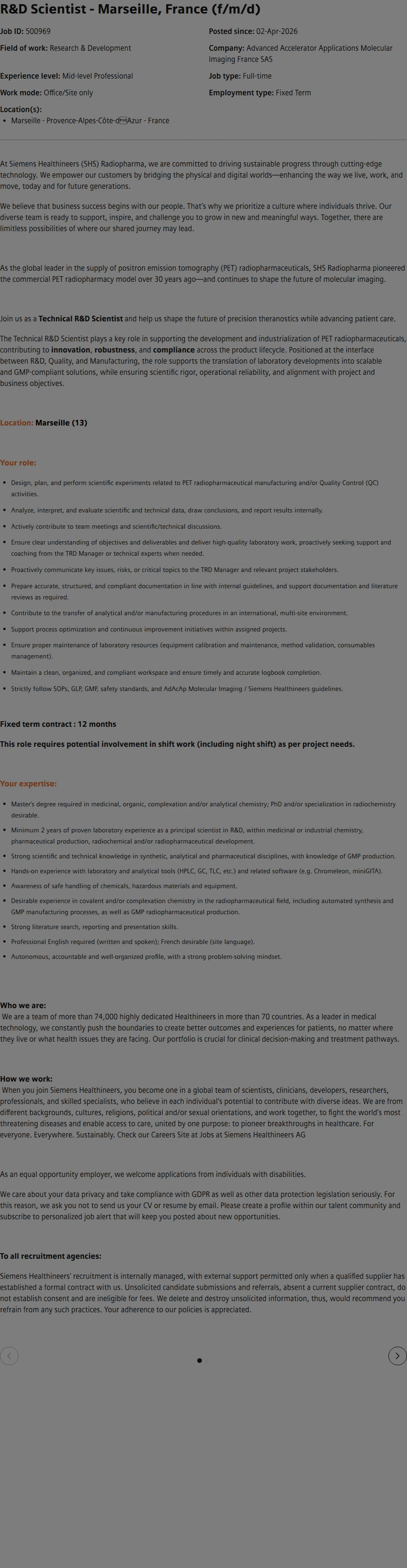 SiemensHealthineers R&D Scientist - Marseille, France (f/m/d) 채용공고