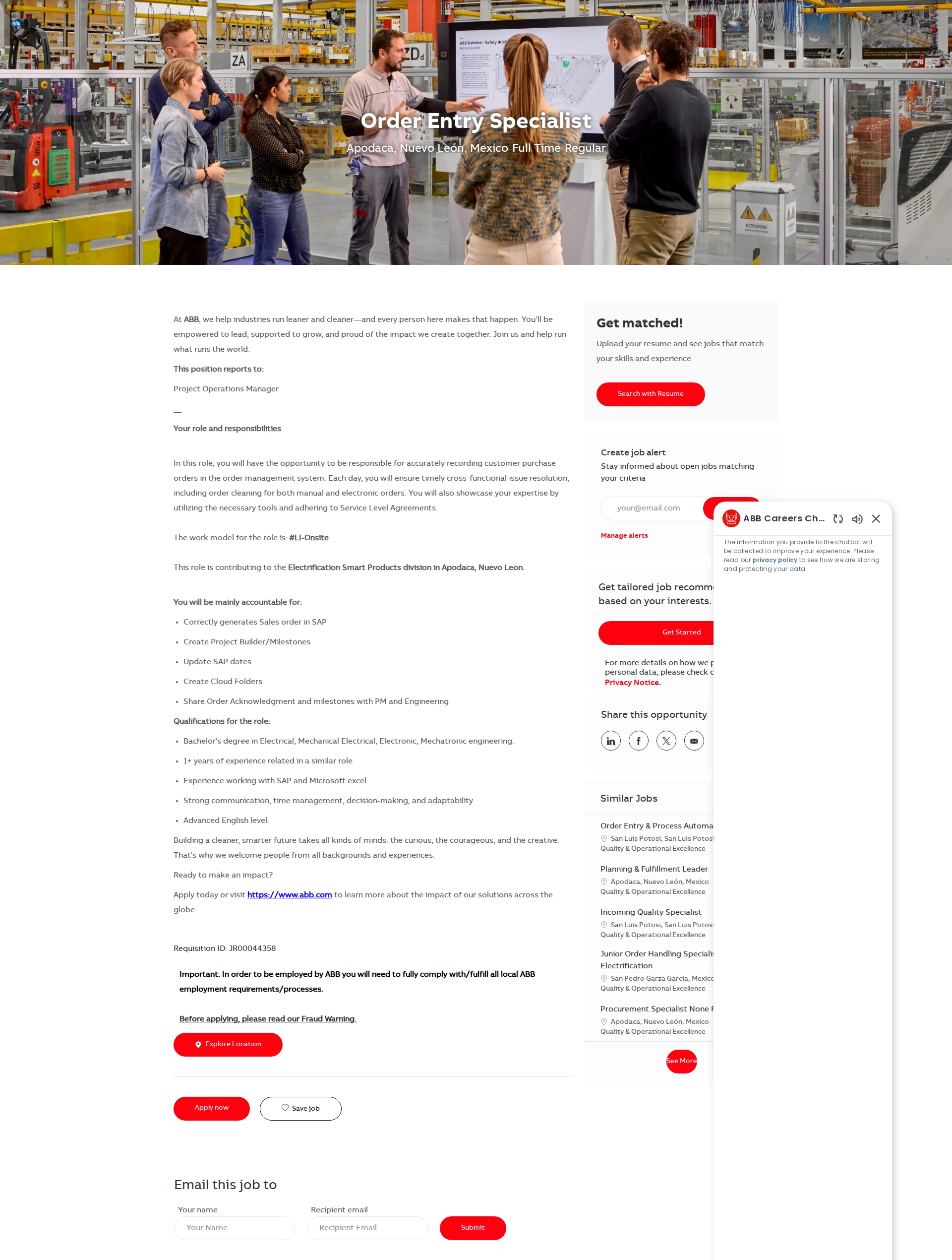 ABB코리아 Order Entry Specialist 채용공고