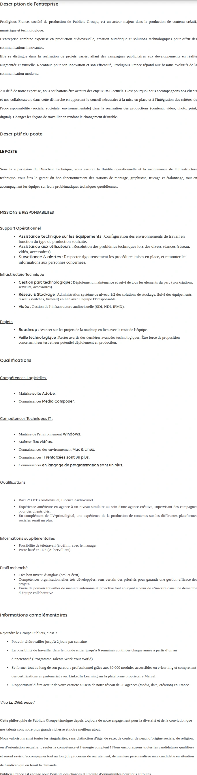 Publicis Groupe Technicien Audiovisuel Senior H/F 채용공고