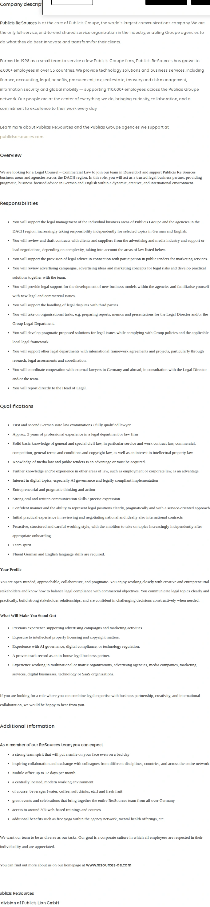 Publicis Groupe Legal Counsel 채용공고