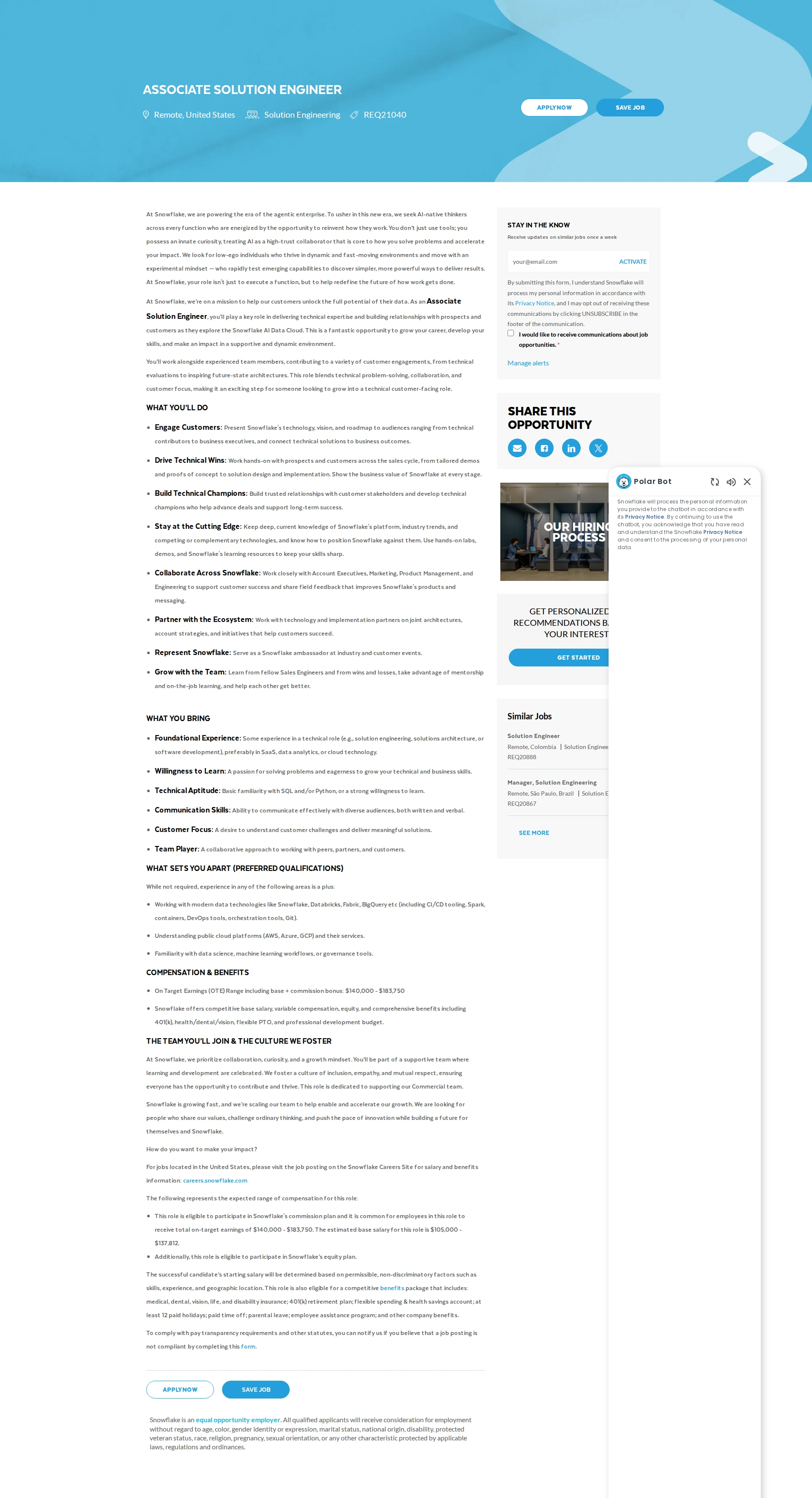 스노우플레이크 Associate Solution Engineer 채용공고