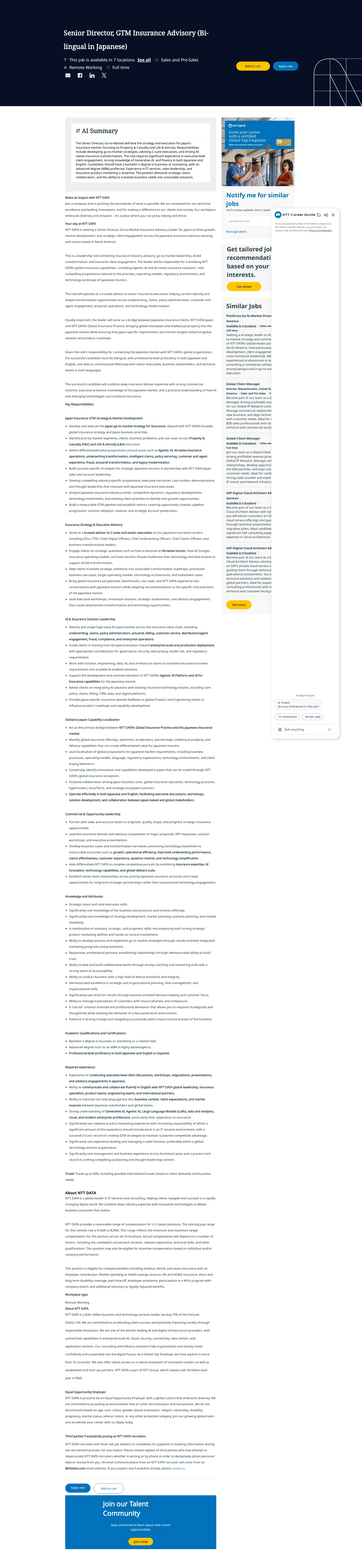 NTT데이터 Senior Director, GTM Insurance Advisory (Bi-lingual in Japanese) 채용공고