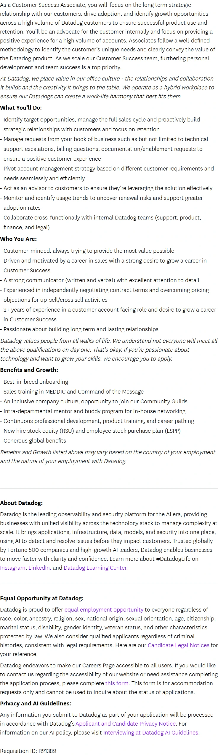 데이터독 Customer Success Associate (Commercial Accounts) 채용공고