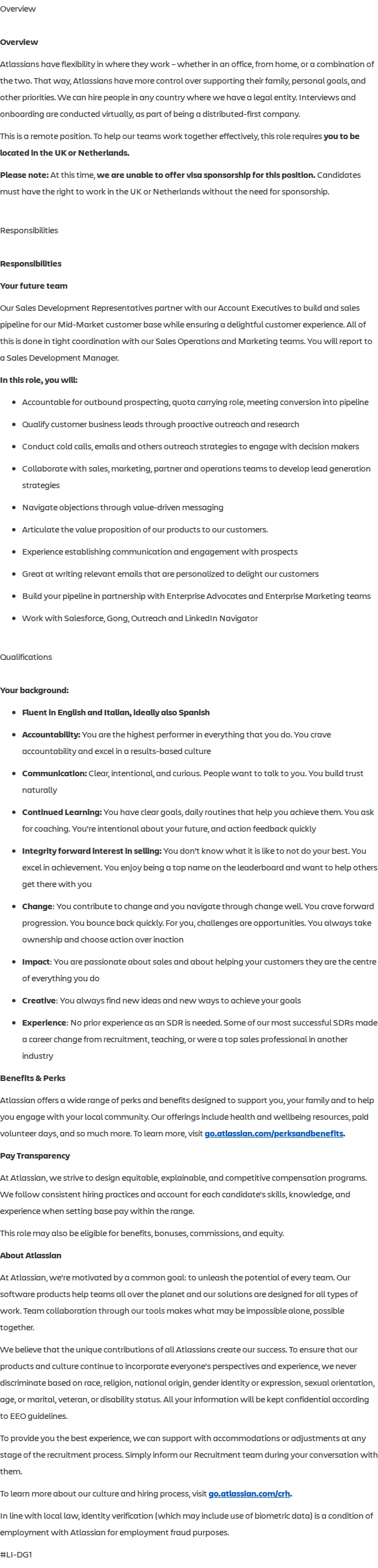 아틀라시안 Sales Development Representative, Mid-Market (Italian and Spanish speaker) 채용공고