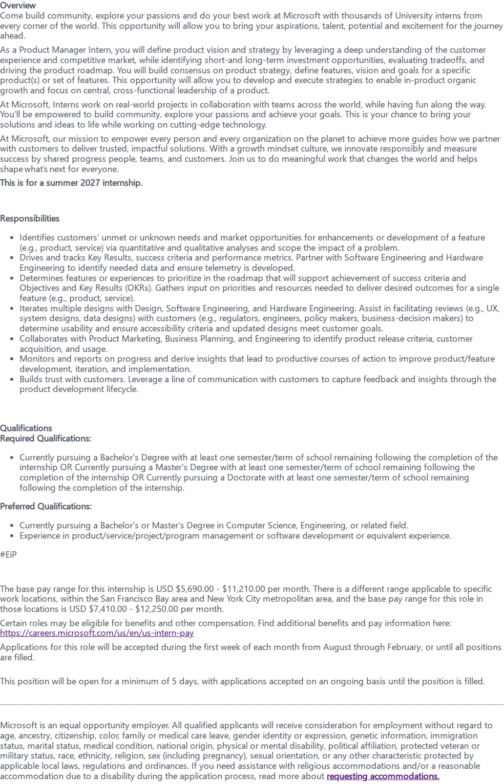 마이크로소프트(Microsoft) Product Manager: Internship Opportunities 채용공고