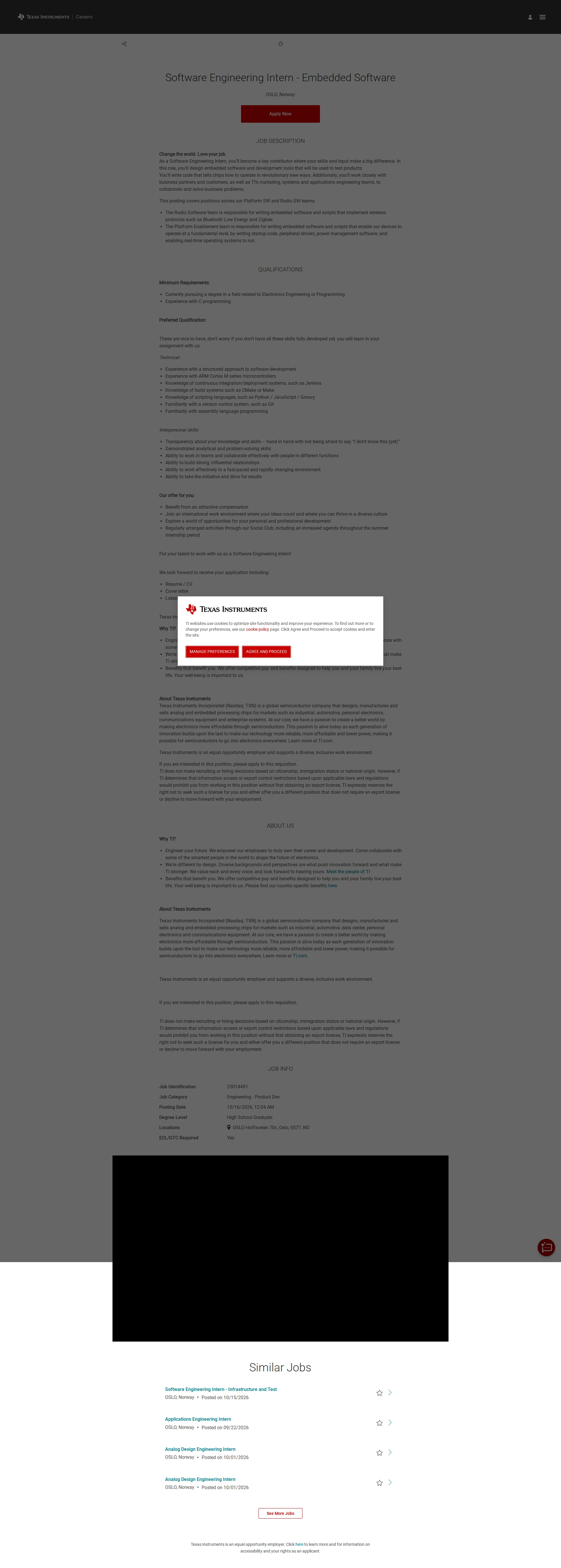 텍사스인스트루먼트코리아 Software Engineering Intern - Embedded Software 채용공고
