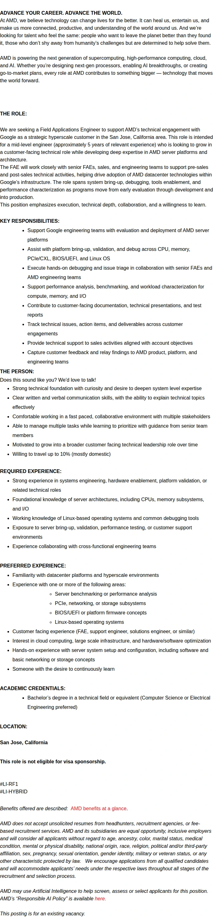 AMD FAE/Solution Architect, Data Center 채용공고