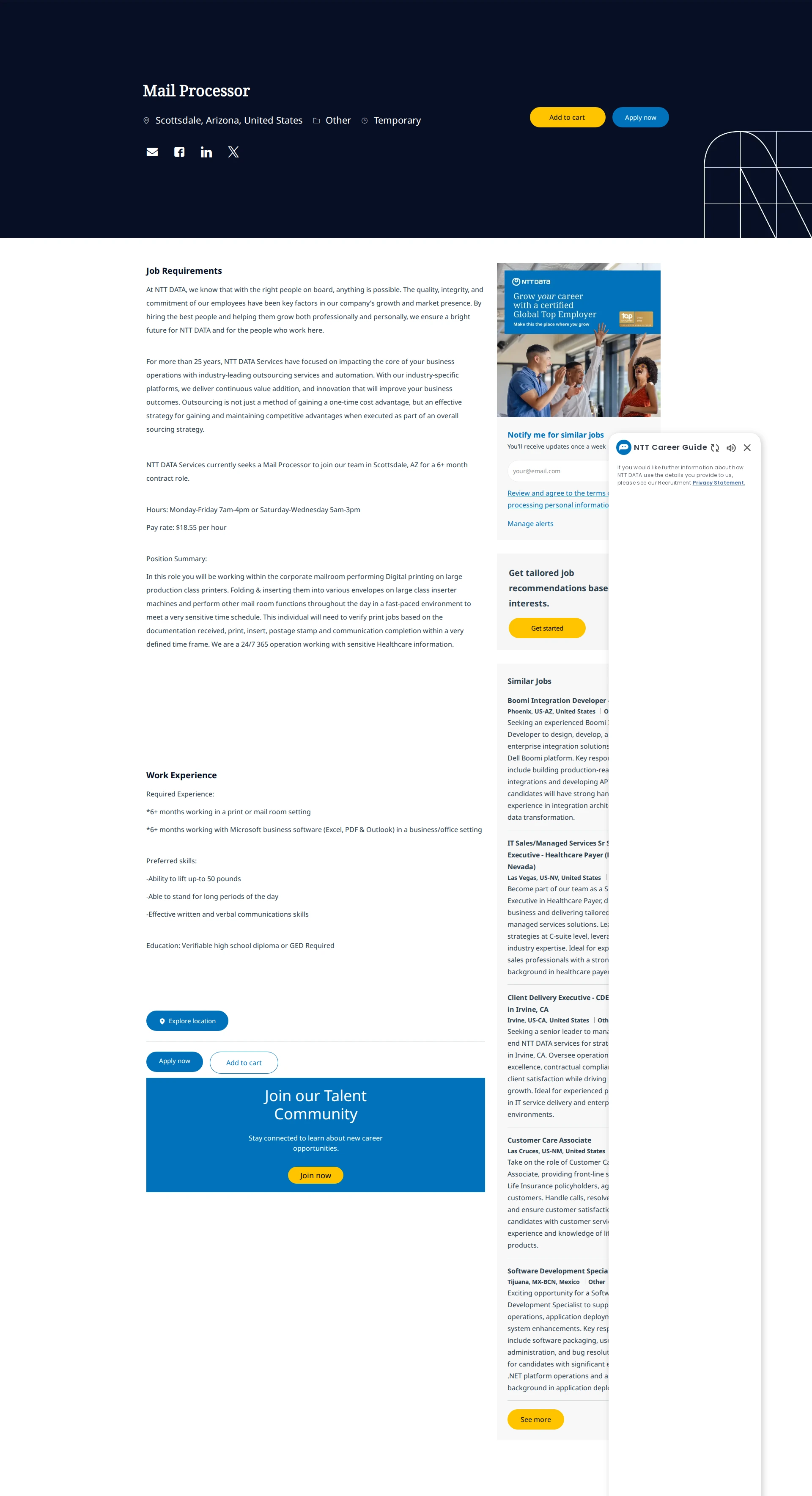 NTT데이터 Mail Processor 채용공고