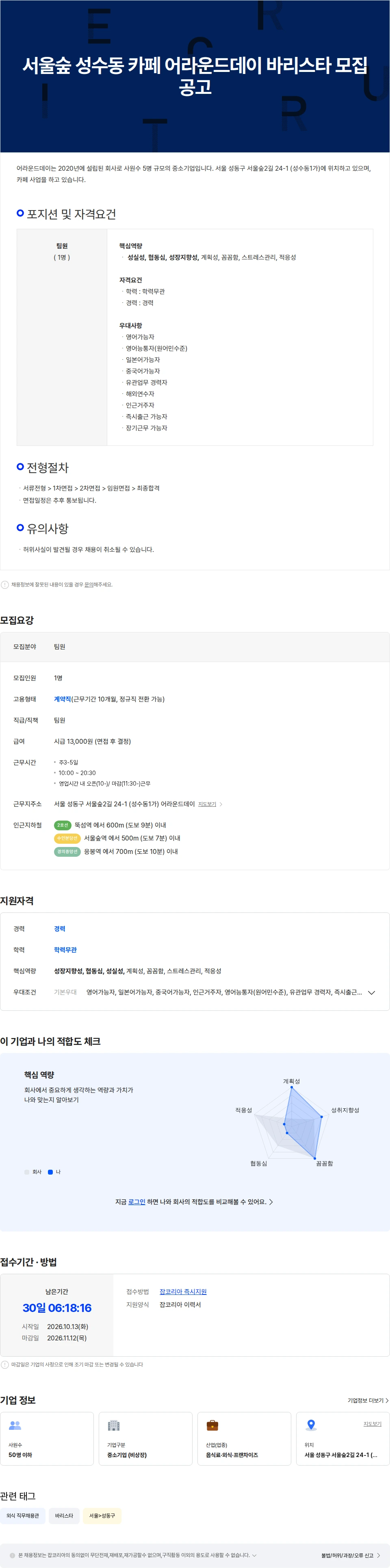 어라운드데이 서울숲 성수동 카페 어라운드데이 바리스타 모집공고 채용공고