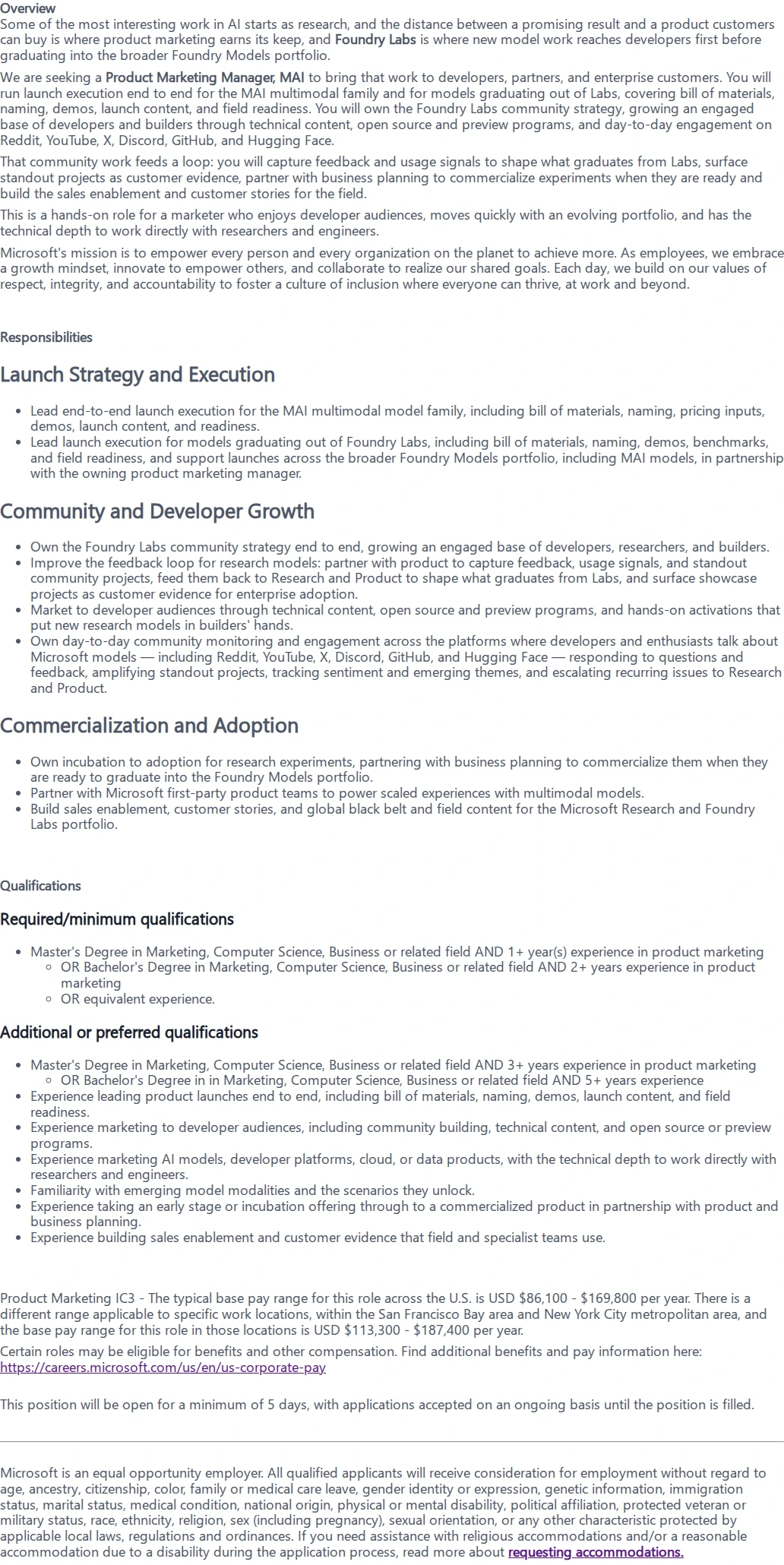 마이크로소프트(Microsoft) Product Marketing Manager, MAI 채용공고