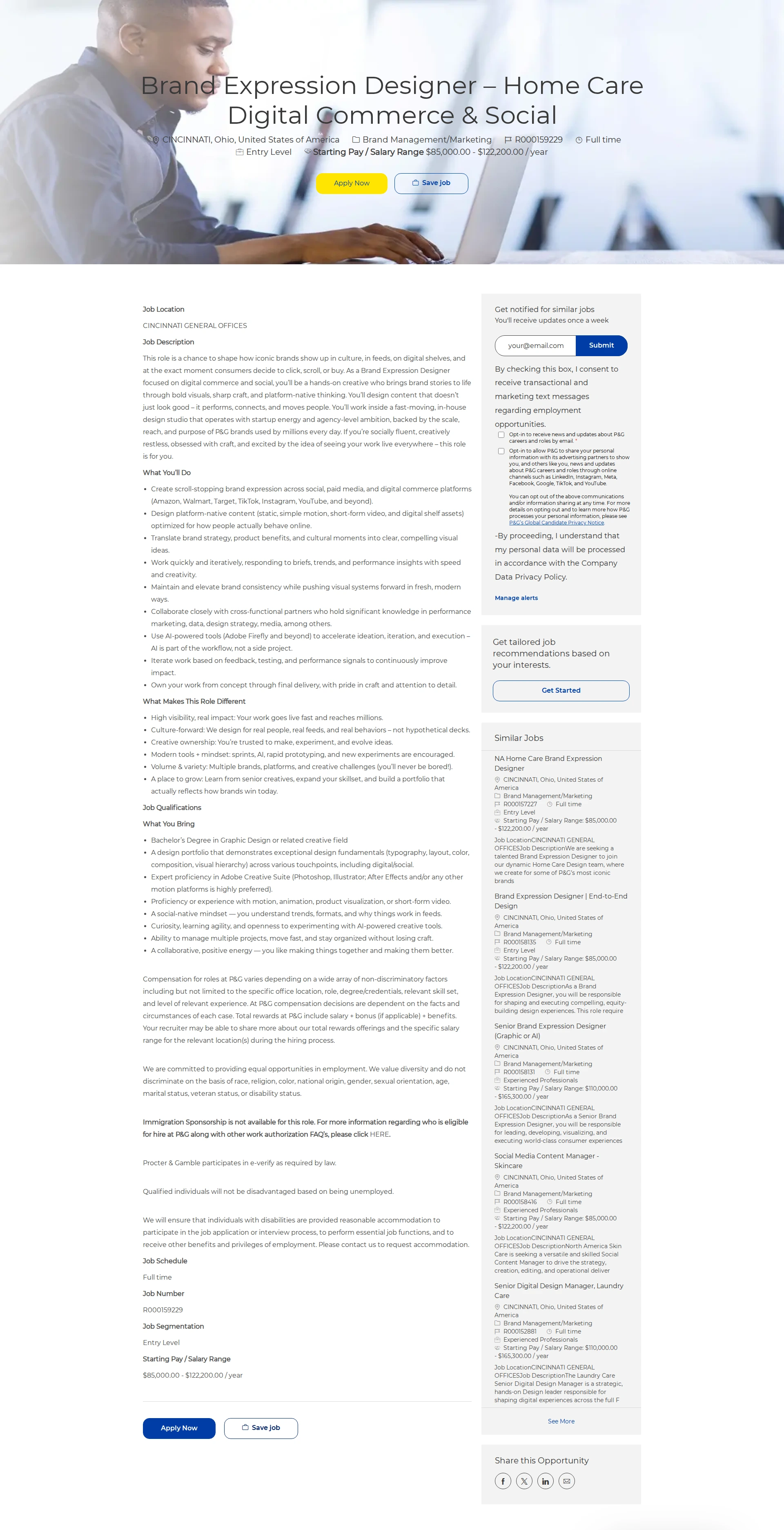 P&G Brand Expression Designer – Home Care Digital Commerce & Social 채용공고