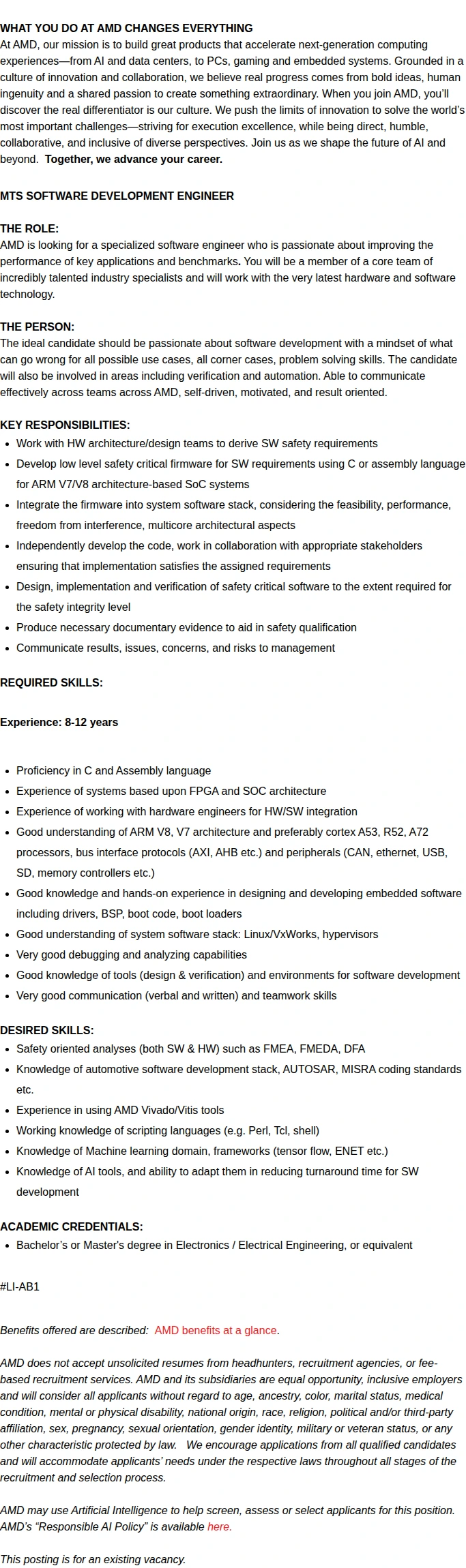 AMD Senior Firmware Developer 채용공고