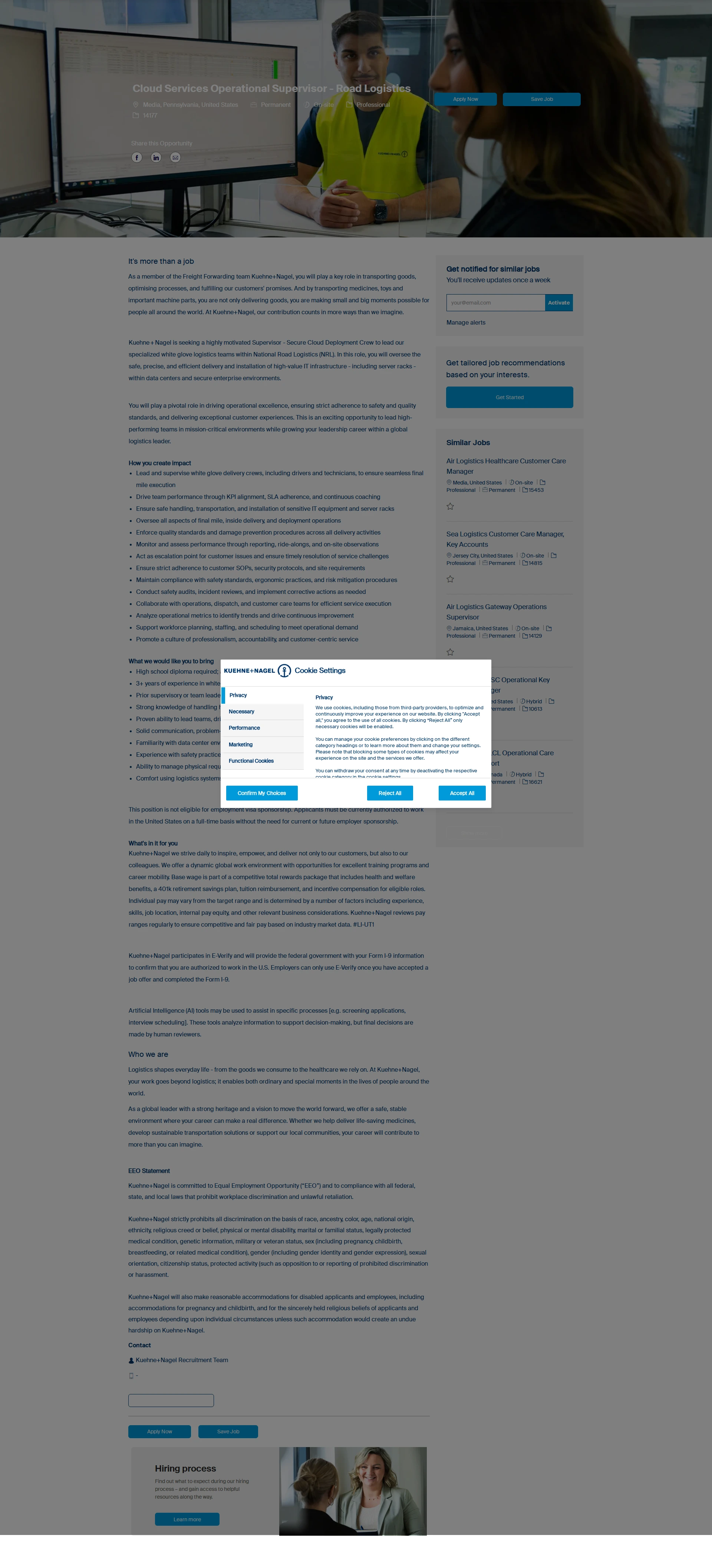 퀴네앤드나겔 Cloud Services Operational Supervisor - Road Logistics 채용공고