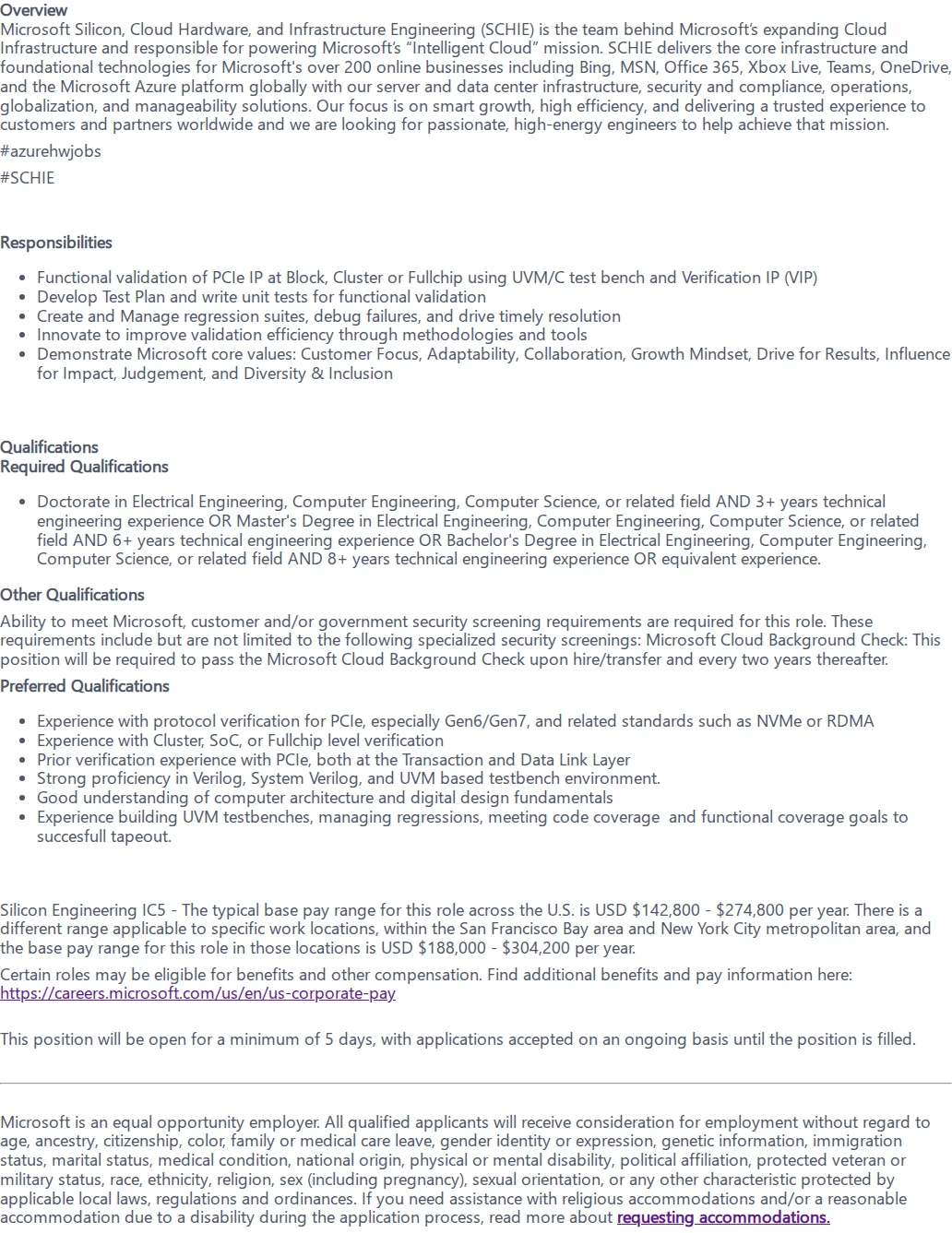 마이크로소프트(Microsoft) Principal Silicon Design Verification Engineer 채용공고
