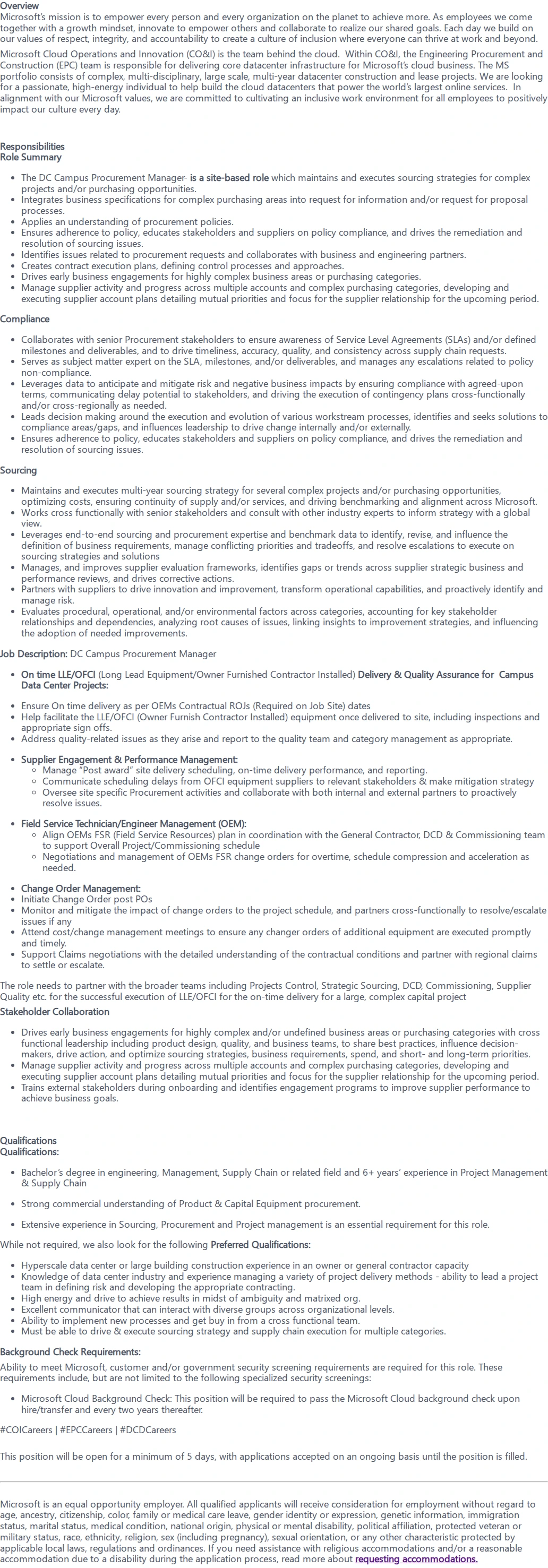 마이크로소프트(Microsoft) Campus Procurement Manager 채용공고