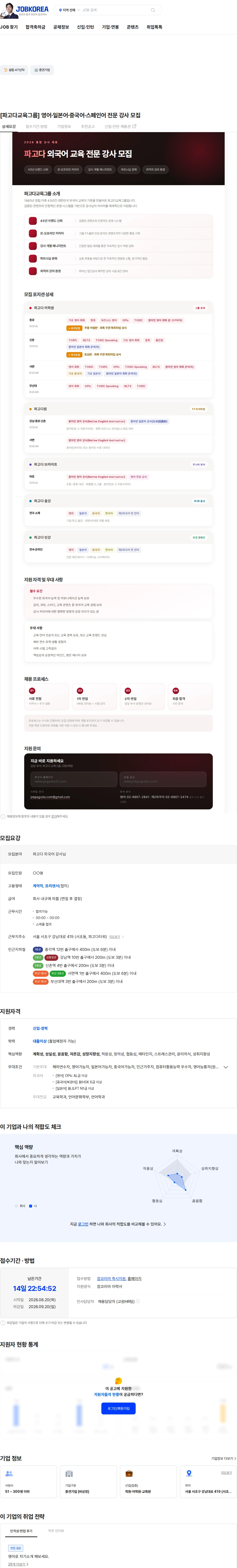 파고다아카데미 [파고다교육그룹] 영어·일본어·중국어·스페인어 전문 강사 모집 채용공고