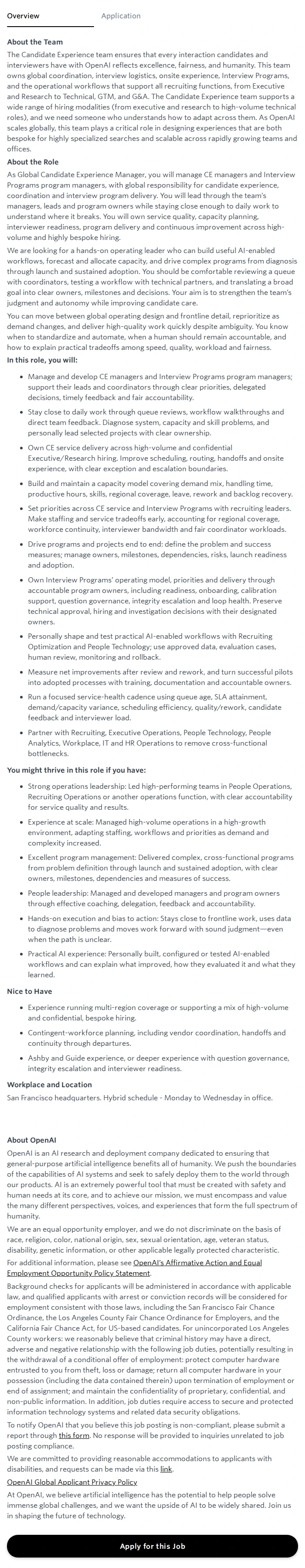 오픈에이아이(OpenAI) Global Candidate Experience Manager 채용공고