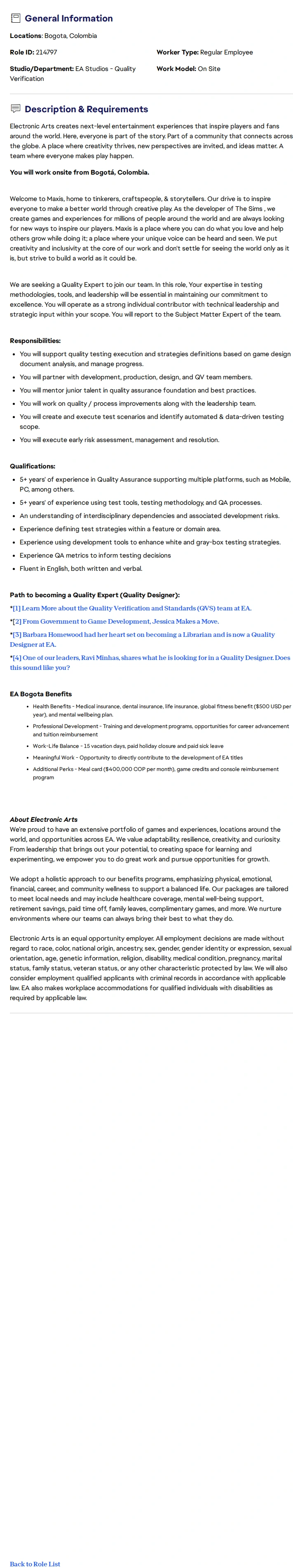 ElectronicArts Quality Expert - The Sims 채용공고
