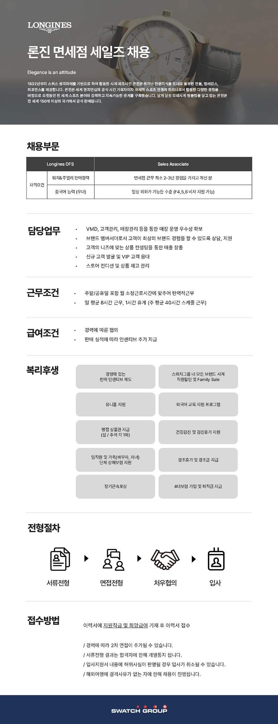 스와치그룹코리아 [론진 Longines] Duty Free Sales Associate 채용 채용공고