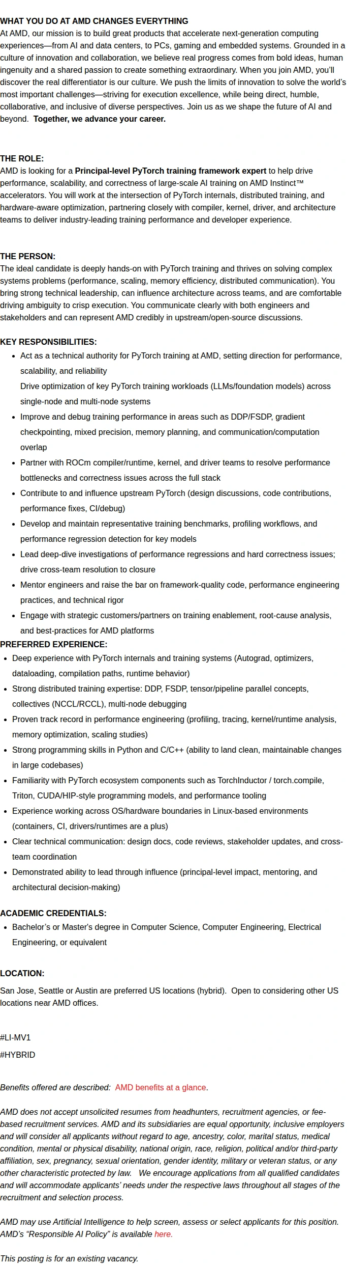 AMD Principal Software Engineer – PyTorch Training Frameworks 채용공고