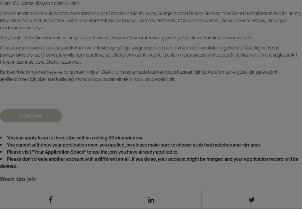 로레알(L'Oreal) Saha Süpervizörü, İstanbul, L’Oréal Luxe 채용공고