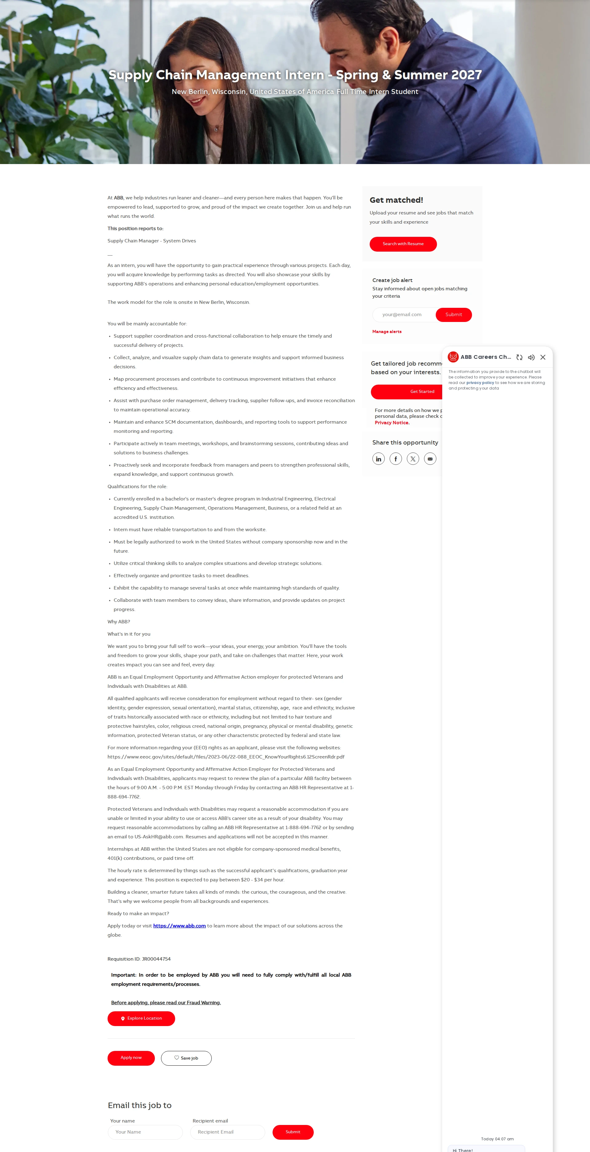 ABB코리아 Supply Chain Management Intern - Spring & Summer 2027 채용공고