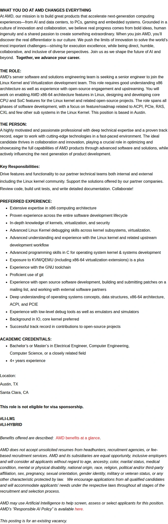 AMD Linux Kernel SW Engineer 채용공고